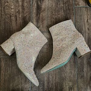 Betsey Johnson rhinestone booties.
